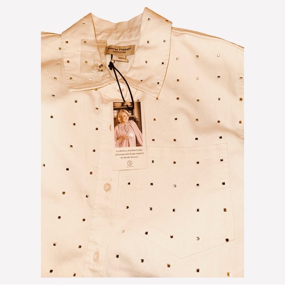 Martha Stewart Collection XS Ivory Rhinestone Oversized Shirt Shacket NWT - Picture 3 of 9